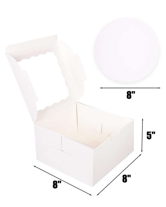 8x8x5 Cake Box, 18 Sets White Cake Box with Window ＆ 18 Sets 8" White Cake Round gallery
