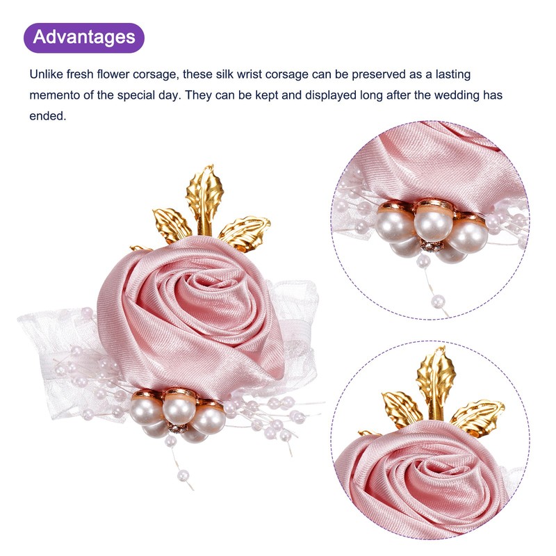 Pink flower bracelet 7x7cm, 2pcs, for Wrist Corsage, dark pink gallery