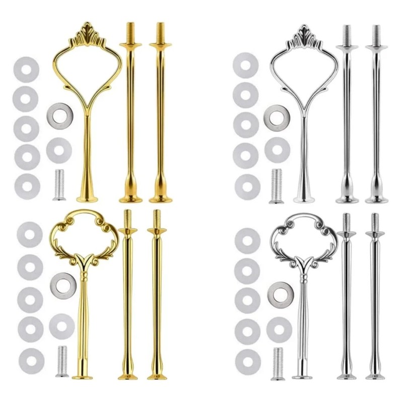4 Sets of 3 Tier Cake Plate Stand Handle Hardware, Cake Fruit Food Plate Stand H