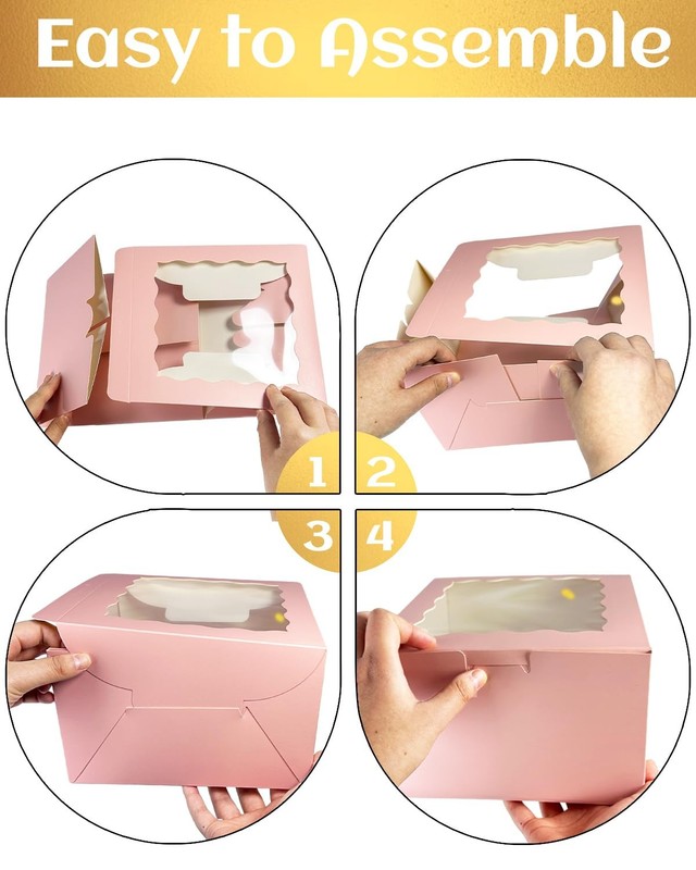 18 Sets 10x10x5 Inch Pink Cake Box With Window And 10 Inch Round Boards gallery