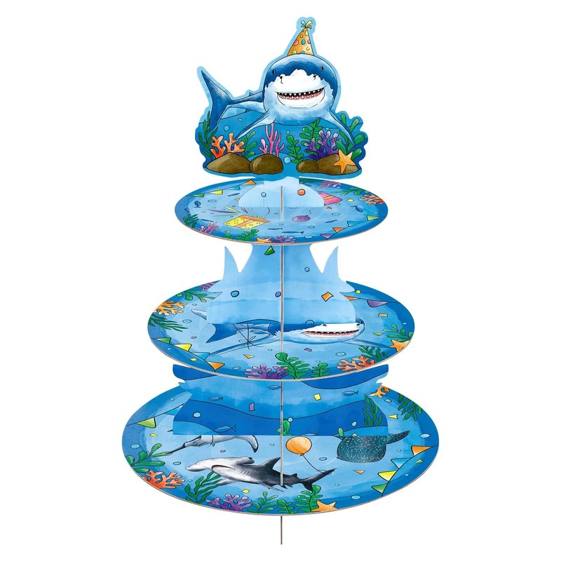 Shark Cupcake Stand -3 Tier Shark Birthday Party Decorations for Boys Kids Oc…