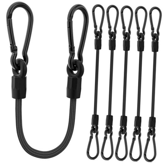Bungee Cords, 12 inch Black Bungee Cords with Carabiner Hooks for Camping,