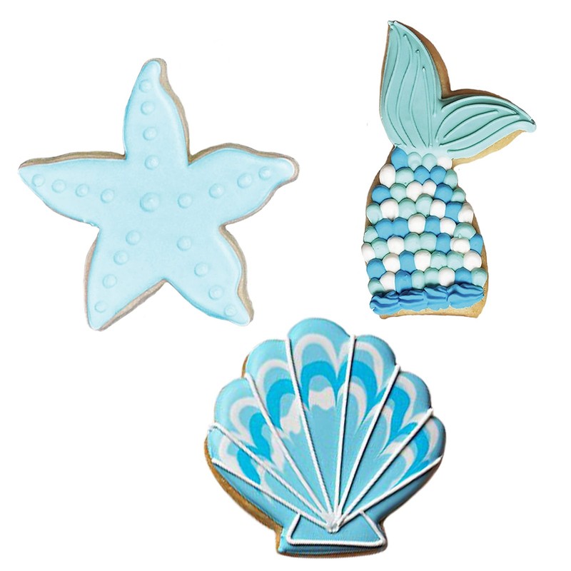 Seashell Starfish Mermaid Cookie Cutters, 3Pc Set, Silver gallery