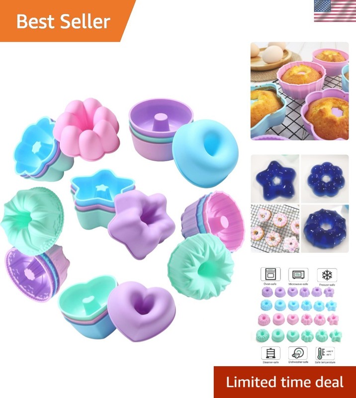 Reusable 24 Pack Silicone Baking Molds – Perfect for Donuts, Muffins, and More