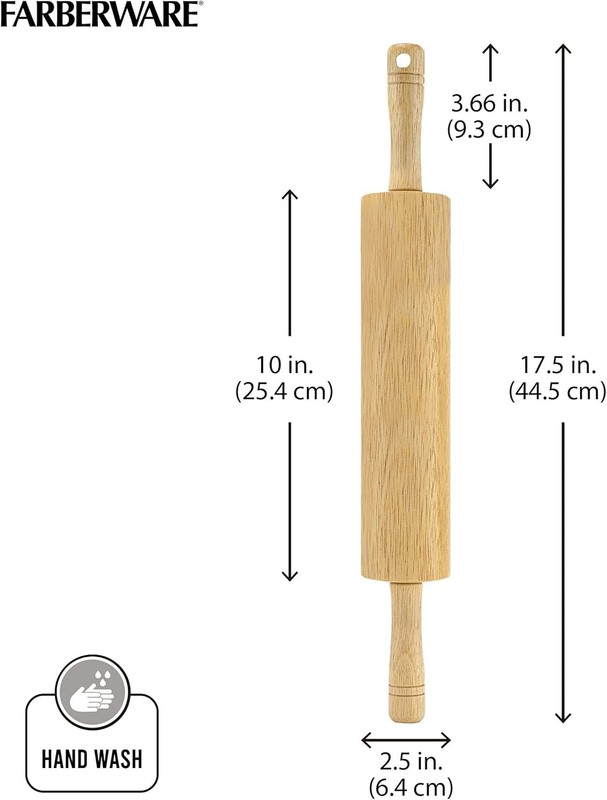FARBERWARE Classic Wood Rolling Pin, 18-Inch Hardwood Dough Roller for Baking Pi gallery