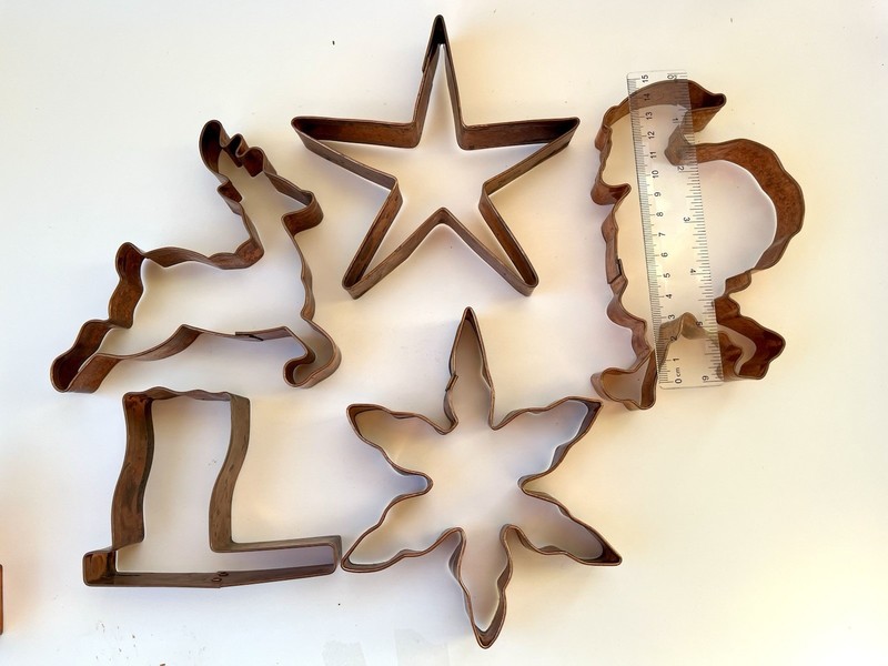 Crate and Barrel set of 5 copper Christmas large cookie cutters
