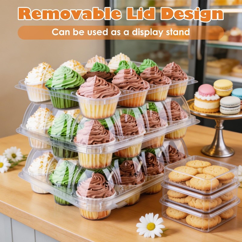 48 Pack 12-Compartment Mini Cupcake Containers, 12 Count Clear Plastic Cupcak... gallery
