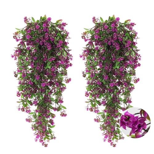 2Pcs Artificial Hanging Flowers for Outdoor Decoration Fake Fuchsia-rose