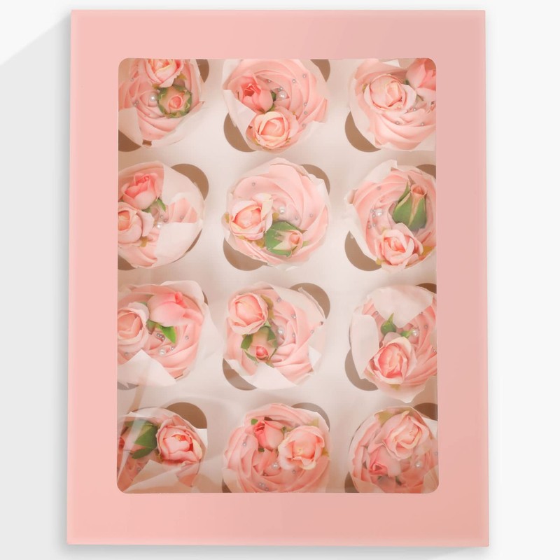 Auto-pop Up Cupcake Boxes with Window Pink 40PCS 12 Count Cupcake Box 13"x10"... gallery