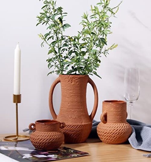 Vases Sets of 3, Farmhouse Decor, Ceramic Vase for Flower, Wide Terracotta gallery