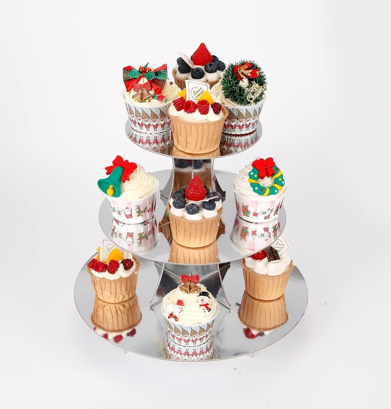 3-Tier Cupcake Stand, Sliver Cardboard Cake Stand Holder, Tiered DIY Cupcake ... gallery