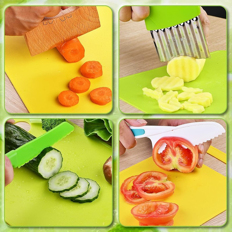 Montessori Kids Knives for Real Cooking, 13 Pieces Wooden M, Colorful-13Pcs gallery