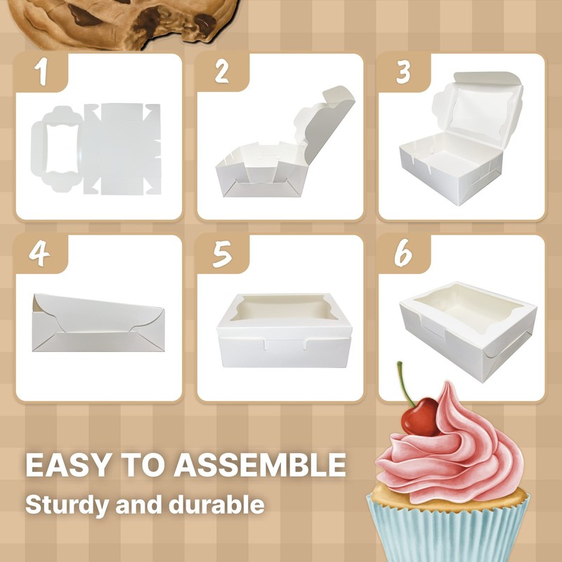 White Paper Bakery Boxes - 50-Pack Pastry Boxes with Window for Cookies, Choc... gallery