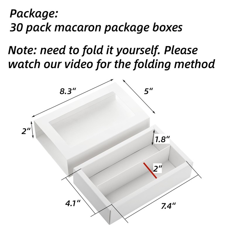 30 Pack Macaron Boxes For 12 White Bakery Gift With Clear Window 7x5x2 Inch gallery