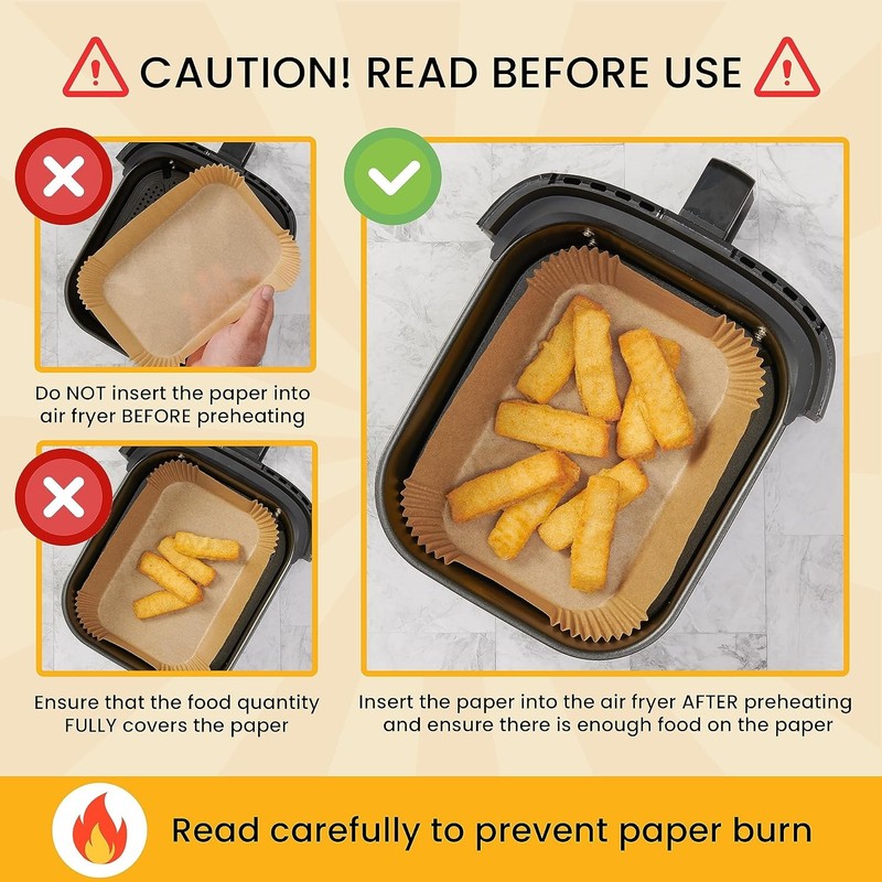 Air Fryer Paper Liners 125PCS 8" Square Disposable Nonstick for 5-8QT Baskets gallery