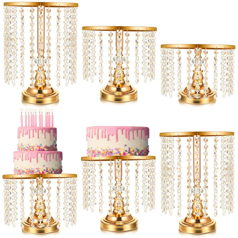 6 Pcs Crystal Gold Cake Stand Round Dessert Cupcake Holder Metal Stand Table …