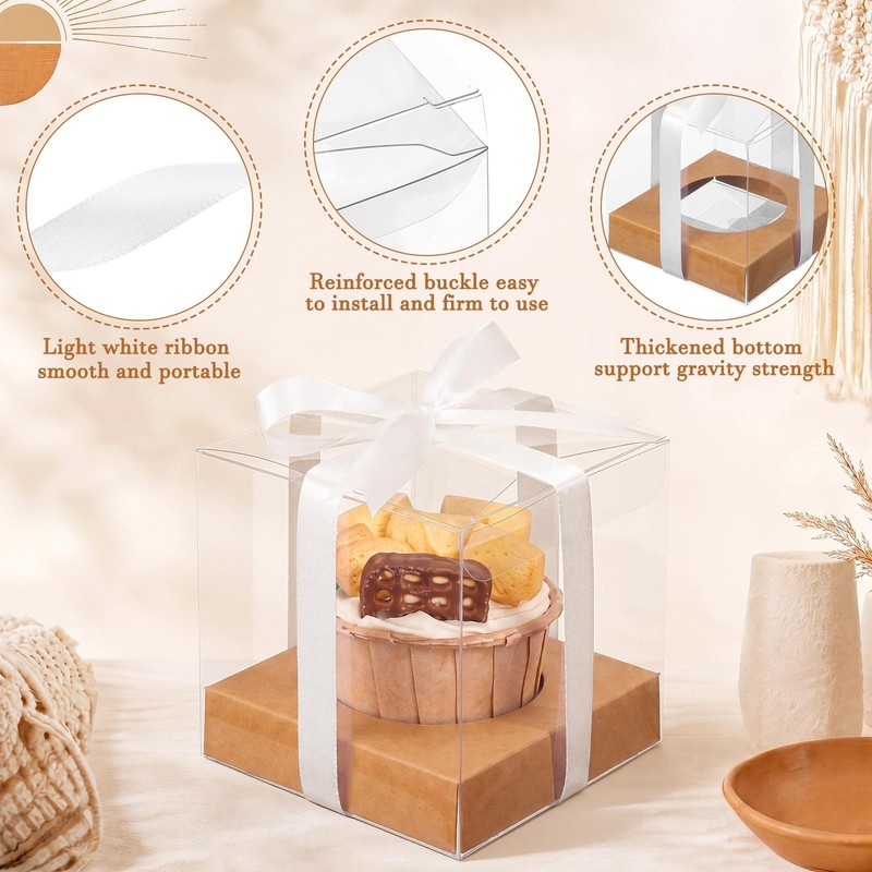 50 Pcs Clear Cupcake Boxes Individual 3.5 Inch Plastic Single Cupcake Contain... gallery