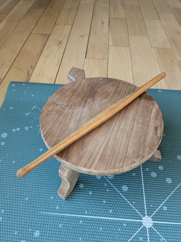 Mango Wood Wooden Round Polpat-Roti Roller, Chakla Belan, Rolling Pin Set 11"x5"