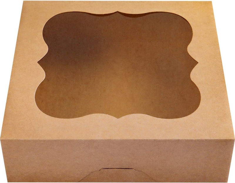CHERRY 15-Pack 10″x10″x3″Brown Bakery Boxes with PVC Window for Pie and Cookies