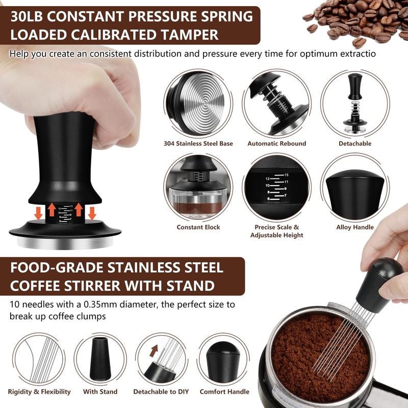 Y-Step 25 PCS Espresso Accessories Kit, Tamper Kit 51mm, Black gallery