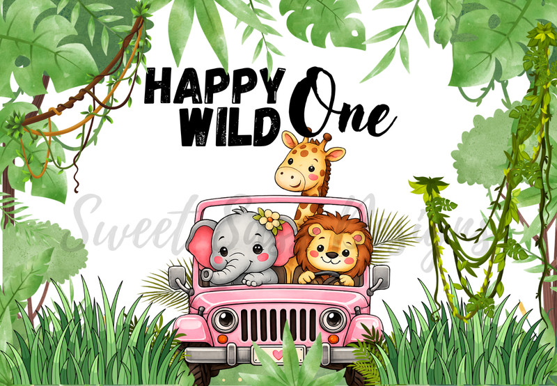 Happy Wild One Edible Cake Image – Pink or Green Jeep – Print & Ship