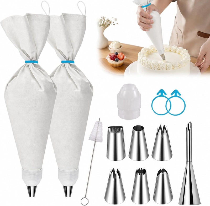 Reusable Piping Bags and Tips Set – 16″ Pastry Bags for Cake Decorating, Cupcake