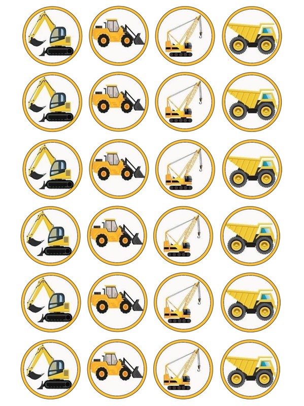 Construction Trucks Edible Icing Wafer Cake cupcake Topper Birthday Decorations gallery