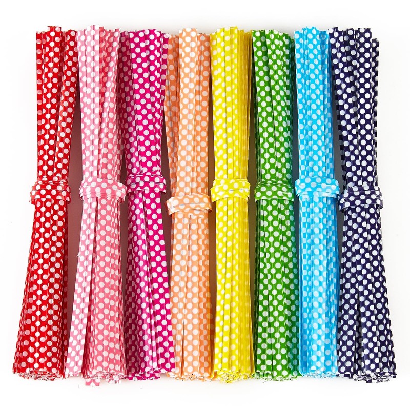100 PCS 4-inch Polka-Dotted Bag Twist Ties 8 Mixed Colors for Candy Cookies