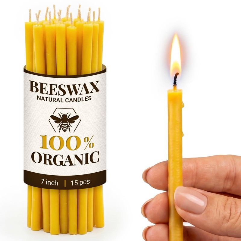 Natural Candles 7” 15 pcs Best Candle Pure Deep Yellow Bee Wax 7″,
