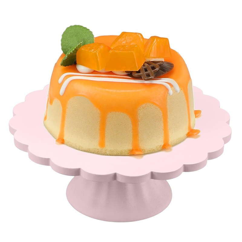 Pink Wooden Cake Stand Scalloped Reusable Round Cake Stand Dessert Holder for... gallery