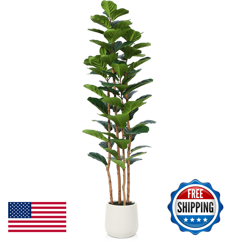 Oakred Artificial Fiddle Leaf Fig Tree White Planter 6Ft Tall Fake Tree Natural