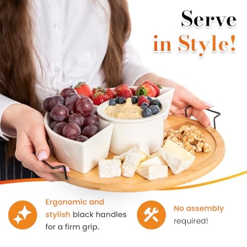 Chip and Dip Serving Set | Rotating Bamboo Lazy Susan Appetizer Tray with gallery
