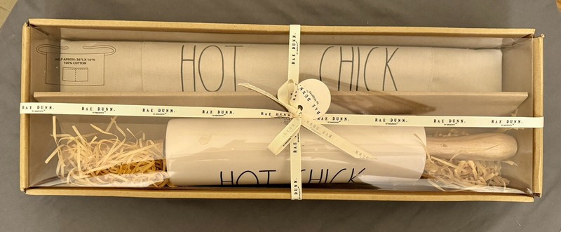 Rae Dunn Rolling Pin and Apron Gift Set HOT CHICK – Brand New