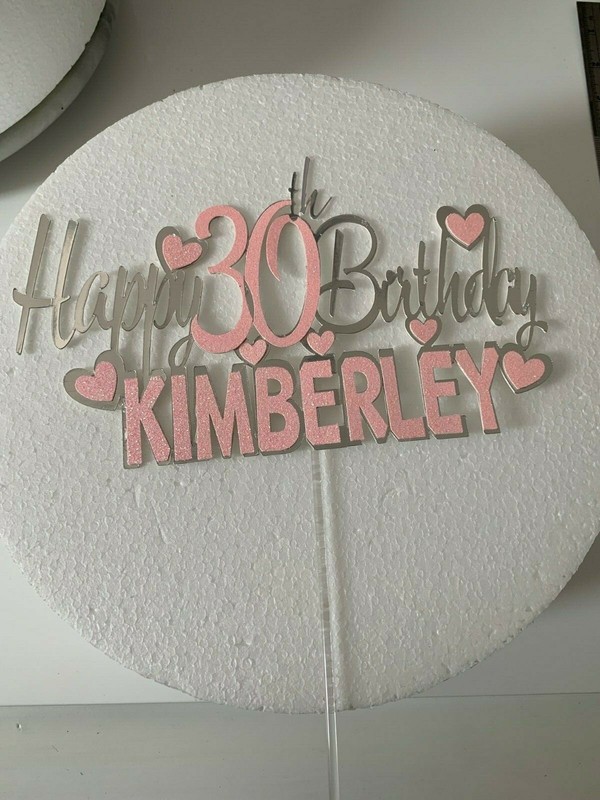 SILVER CARD NON EDIBLE PERSONLISED CAKE TOPPER HAPPY BIRTHDAY SIGN