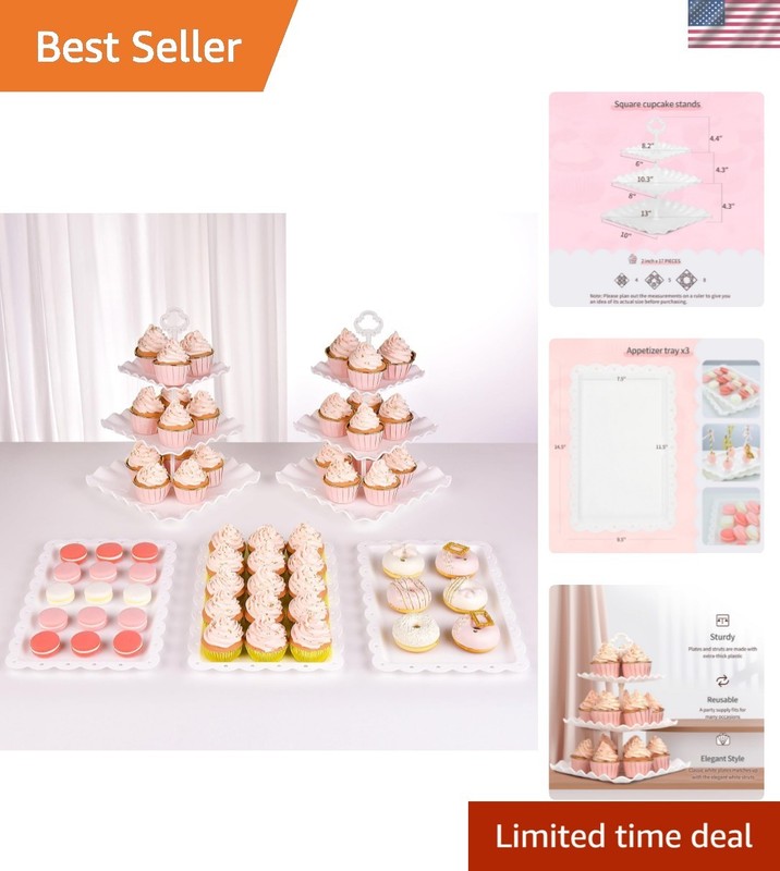 5 Piece Cake Stand Set with 2 x Large 3-Tier Cupcake Stands, 3 x Appetizer Tr…