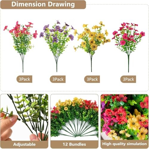 Artificial Flowers 12 Bundles, Faux Daisy and Eucalyptus Greenery Stems for Mix gallery