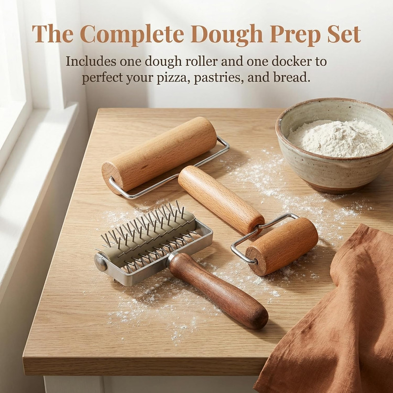 Set of 2 Pizza Dough Roller & Dough Docker, Stainless Steel Dough Hole Maker Pun gallery