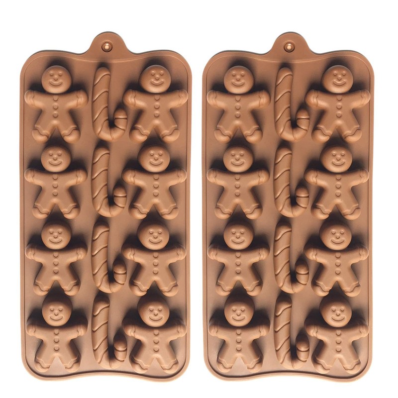 2pcs Christmas Silicone Molds for Baking Jelly Soap, Candy Cane, Gingerbread Men