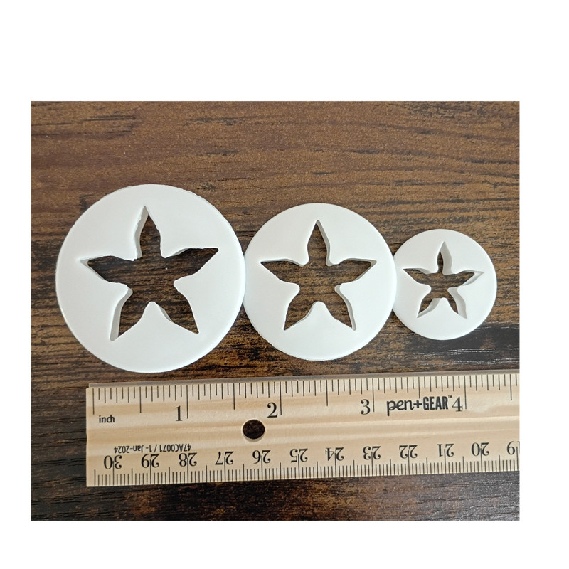 Set of 3 White Plastic Calyx Flower Star Shaped Fondant Cutters