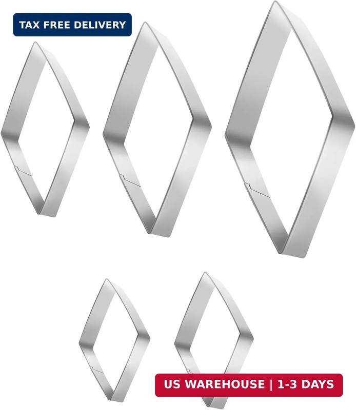 5 Pcs Diamond Cookie Cutter Stainless Steel Geometric Cookie Cutters Silver Rhom