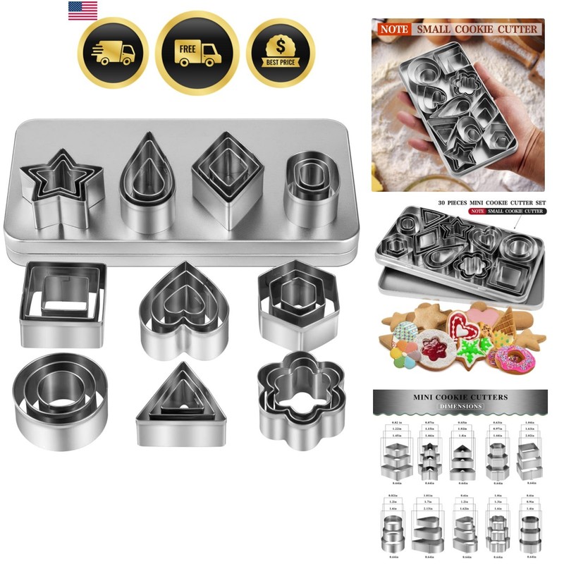Mini Cookie Cutters Set with Box, 30Pcs Small Stainless Steel Flower Square H…