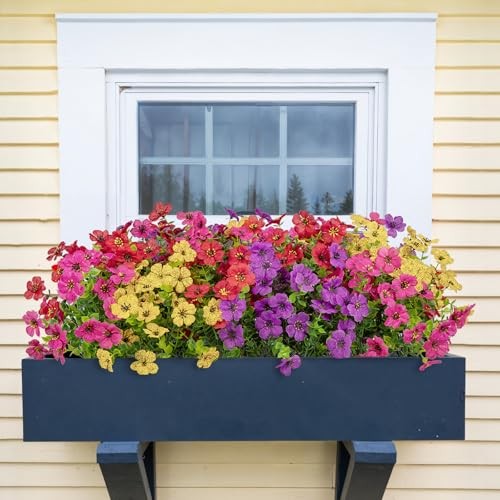 Artificial Flowers for Outdoors, 16 Bundles UV Purple Fuchsia Red Yellow gallery