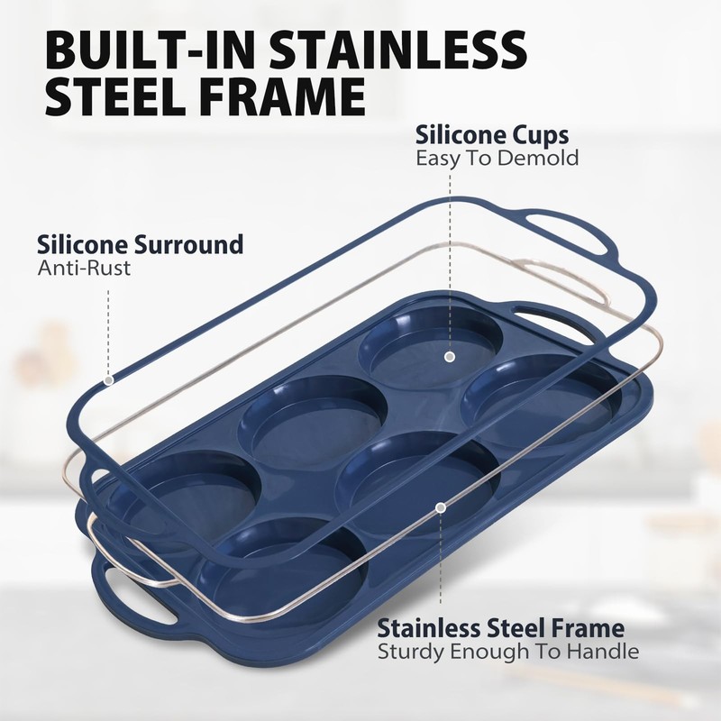 Vnray 4 Inch Jumbo Silicone Muffin Top Pan with Metal Frame, 6 Cup Size, Gray gallery