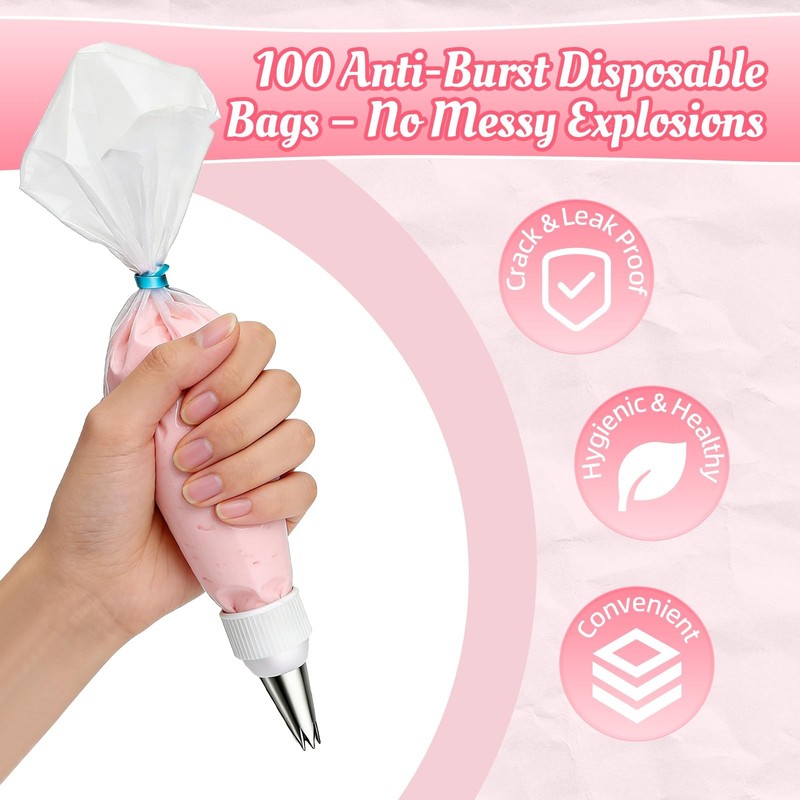 Piping Bags and Tips Set, 16 Inch 114 Pcs Cake Decorating Kit with 100 Dispos... gallery