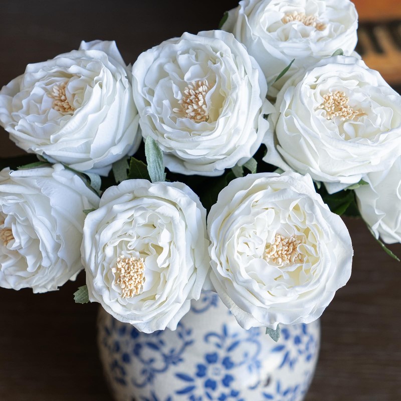 DUYONE 4pcs White Artificial Roses Fake Flowers Home Decor Real Touch Lifelike gallery