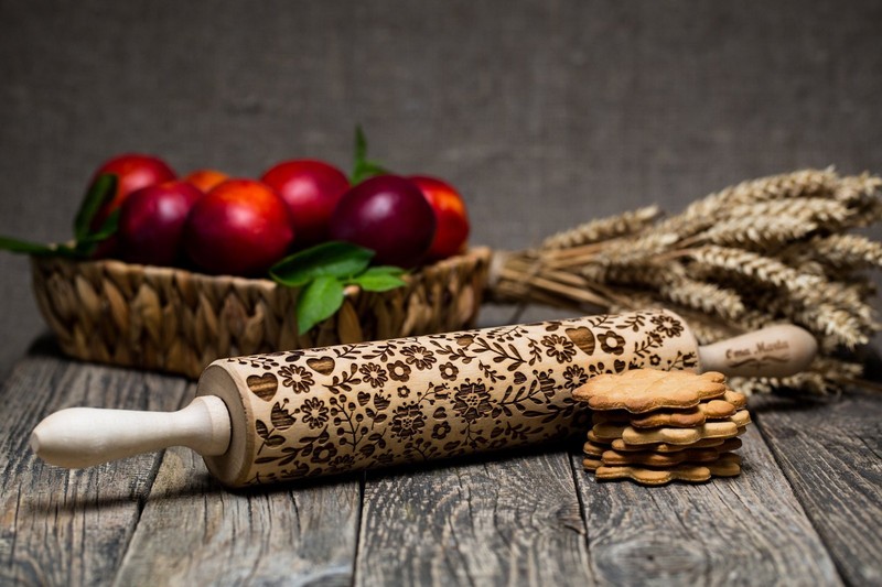 Engraved Rolling Pin Carved Wooden Rolling Folk Textured cookies by Oma Marta gallery