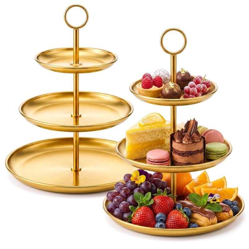2 Pack Gold Cupcake Stand 3 Tier Stainless Steel Tiered Dessert Stand Display…