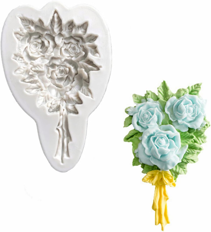 3Pcs Rose Wreath Flower Bouquet Leaves Fondant Molds for Wedding Cake Decorat... gallery