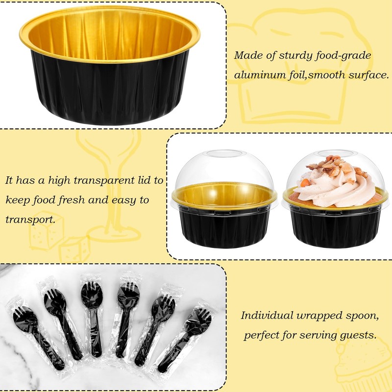 Mini Cake Pans with Lids and Spoons (100 Pack,Black,5oz) Round Disposable Ram... gallery
