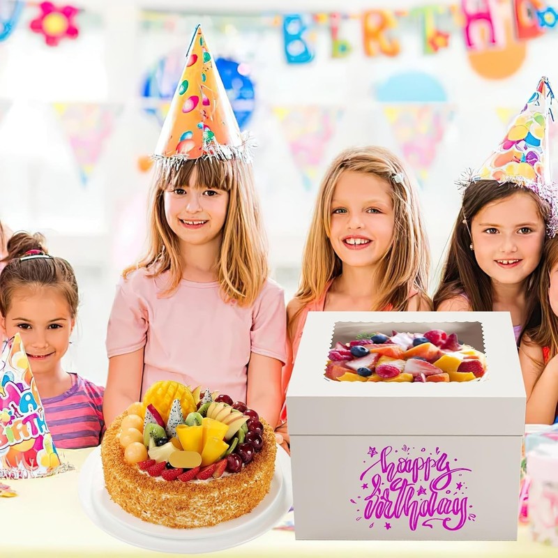 Sturdy 10x10x8 Inch Disposable Cake Boxes - 4 Pack for Special Events & Treats gallery